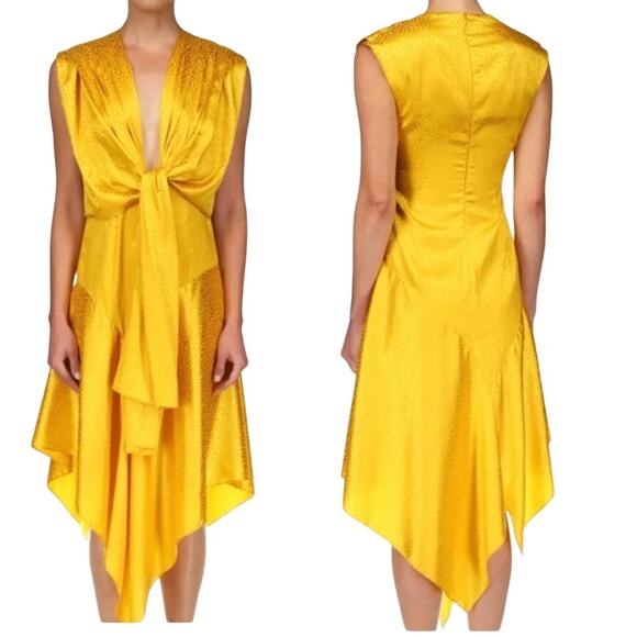 One33 Social Patterned Jacquard Midi Dress Yellow Gold Size 4 - Picture 1 of 8
